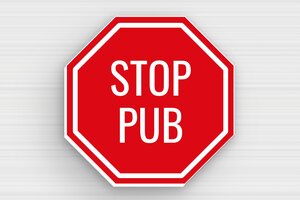 Plaque Stop PUB pour boîte aux lettres - Plaque octogone stop pub 50x50 mm - 50 x 50 mm - PVC - rouge-blanc - glue - bal-stoppub-005-3
