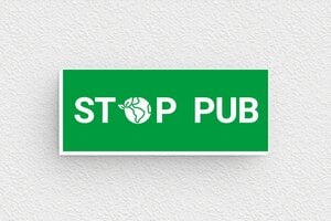 Plaque boite aux lettres - Plaque stop pub - 50 x 20 mm - PVC - vert-blanc - glue - bal-stoppub-007-1