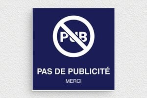 Plaque Stop PUB pour boîte aux lettres - Plaque pas de publicité - 80 x 80 mm - PVC - bleu-marine-blanc - glue - bal-stoppub-012-1