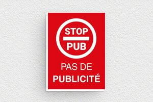 Plaque Stop PUB pour boîte aux lettres - Plaque pas de publicité - 30 x 40 mm - PVC - rouge-blanc - glue - bal-stoppub-027-1