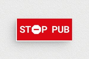 Plaque boite aux lettres - Plaque stop pub - 50 x 20 mm - PVC - rouge-blanc - glue - bal-stoppub-032-1