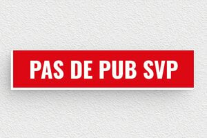 Plaque Stop PUB pour boîte aux lettres - Plaque pas de pub svp - 70 x 15 mm - PVC - rouge-blanc - glue - bl-stoppub-005-1
