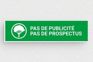 Plaque boite aux lettres - Plaque pas de publicité pas de prospectus - 80 x 20 mm - PVC - vert-blanc - glue - bl-stoppub-007-1