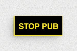Plaque Stop PUB pour boîte aux lettres - Plaque stop pub - 50 x 20 mm - PVC - noir-jaune - glue - bl-stoppub-019-1