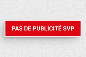 Plaque Stop PUB pour boîte aux lettres - Plaque pas de publicité svp - 70 x 15 mm - PVC - rouge-blanc - glue - bl-stoppub-027-1