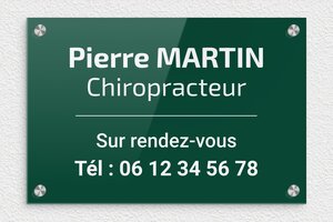 Plaque Professionnelle Chiropracteur - chiropracteur-004-4 - 300 x 200 mm - vert-blanc - screws-caps - chiropracteur-004-4