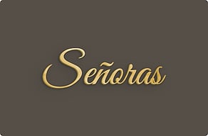 Placas para aseos - Palabra de señoras en cursiva ligada - poli-noir - glue-cutout - cutout-es-palabra-de-senoras-en-laton-pulido-aseos-de-restaurante-o-casa-rural