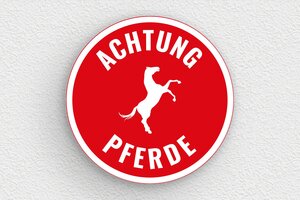 Pferdeschild - de-achtung-pferde-schild-001-3 - 300 x 300 mm - rouge-blanc - glue - de-achtung-pferde-schild-001-3