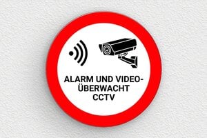 Hinweisschilder - Rundes Schild unter Videoüberwachung - 150 x 150 mm - PVC - custom - glue - de-alamr-schild-004-1