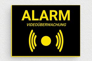 schild videoüberwachung privatgrundstück - Alarmtafel unter Videoüberwachung - 80 x 60 mm - PVC - noir-jaune - glue - de-alarm-schild-005-1