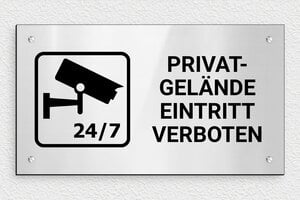 Hinweisschilder - Schild 'Privatgrundstück, Betreten verboten' - 250 x 140 mm - PVC - gris-brillant-noir - screws - de-alarm-schild-007-1