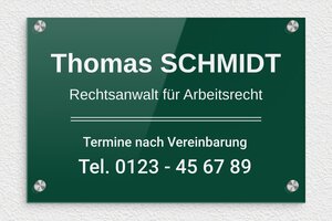 Kanzleischilder - de-anwalt-schild-001-5 - 300 x 200 mm - vert-blanc - screws-caps - de-anwalt-schild-001-5