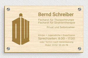 Praxisschild aus Holz - de-arzt-praxis-holz-schild-001-3 - 300 x 180 mm - erable - screws-spacer - de-arzt-praxis-holz-schild-001-3