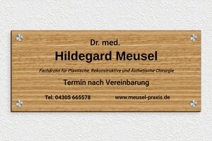 Schild nach Material - de-arzt-praxis-holz-schild-001-4 - 350 x 150 mm - chene - screws-caps - de-arzt-praxis-holz-schild-001-4