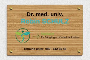 Praxisschild aus Holz - de-arzt-praxis-holz-schild-002-3 - 300 x 200 mm - chene - screws-caps - de-arzt-praxis-holz-schild-002-3