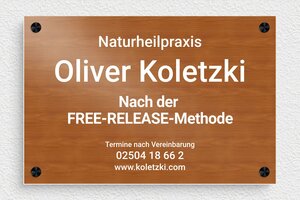 Praxisschild aus Holz - de-arzt-praxis-holz-schild-004-3 - 300 x 200 mm - poirier-blanc - screws-spacer - de-arzt-praxis-holz-schild-004-3