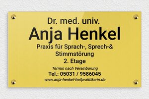 Arztpraxis Schilder - de-arzt-praxis-schild-002-3 - 350 x 200 mm - or-clair-noir - screws-caps - de-arzt-praxis-schild-002-3