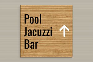 Hotelschilder - Richtungsschild Schwimmbad, Jacuzzi und Bar - 200 x 200 mm - Holz - chene - glue - de-bereich-turismus-hotel-pfeil-003-3