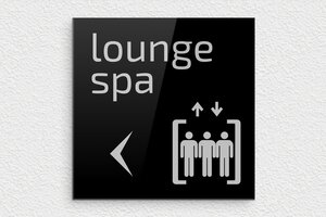 Hotelschilder - Richtungsschild Lounge & Spa - 150 x 150 mm - Plexiglas - noir-argent - glue - de-branche-tourismus-hotel-wegweiser-002-3