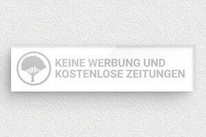 Briefkastenschild aus Plexiglas - Schild 'Keine Werbung, keine Broschüren' - 80 x 20 mm - Plexiglas - blanc-argent - glue - de-briefkasten-schild-plexiglas-005-5