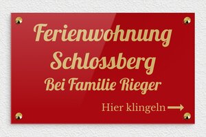 Haustürschilder - de-ferien-wohnung-schild-001-3 - 330 x 200 mm - rouge-or - screws-caps - de-ferien-wohnung-schild-001-3