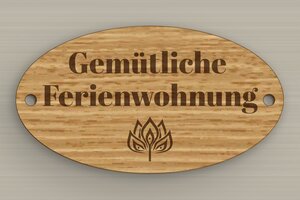 Schild pro branche - Wegweiserschild 'Schwimmbad, Jacuzzi, Bar' - 200 x 110 mm - Holz - chene - holes-only - de-ferien-wohnung-schild-003-4