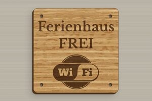 Ferienwohnung schild - de-ferien-wohnung-schild-003-5 - 100 x 100 mm - chene - holes-only - de-ferien-wohnung-schild-003-5