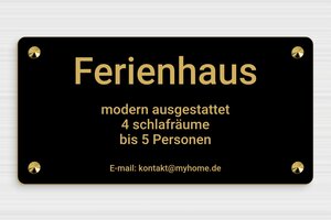 Ferienwohnung schild - de-ferien-wohnung-schild-005-3 - 300 x 150 mm - noir-or - screws-caps - de-ferien-wohnung-schild-005-3