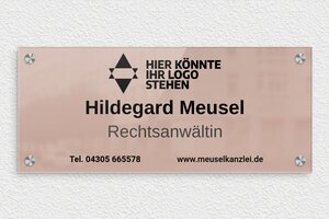 Firmenschilder - de-firmen-schild-002-1 - 350 x 150 mm - miroir-rose-noir - screws-caps - de-firmen-schild-002-1