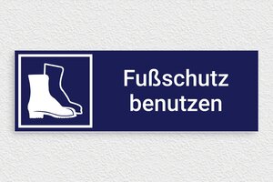 Schild pro branche - Schild 'Tragen von Sicherheitsschuhen erforderlich' - 300 x 100 mm - PVC - bleu-marine-blanc - glue - de-fuss-schutz-schild-002-3