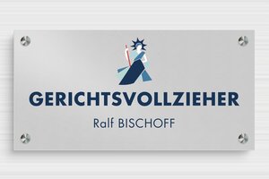 Praxisschild mit Logo - de-gerichts-vollzieher-001-3 - 300 x 150 mm - anodise - screws-spacer - de-gerichts-vollzieher-001-3