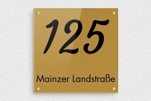 Türschild aus Plexiglas - de-haus-adresse-schild-007-1 - 150 x 150 mm - or-fonce-noir - screws - de-haus-adresse-schild-007-1