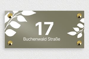 Türschild aus Aluminium - de-haus-adresse-schild-008-1 - 210 x 100 mm - taupe - screws-caps - de-haus-adresse-schild-008-1