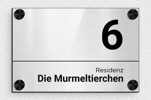 Edelstahl hausnummernschild - de-haus-nummer-schild-edelstahl-004-2 - 150 x 100 mm - gris-brillant-noir - screws-caps - de-haus-nummer-schild-edelstahl-004-2