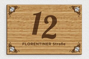 Hausnummernschild holz - de-haus-nummer-schild-holz-002-3 - 210 x 140 mm - chene - screws-caps - de-haus-nummer-schild-holz-002-3