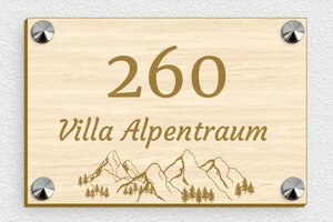 Hausnummernschild holz - de-haus-nummer-schild-holz-004-3 - 150 x 100 mm - erable - screws-caps - de-haus-nummer-schild-holz-004-3