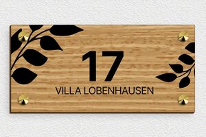 Hausnummernschild holz - de-haus-nummer-schild-holz-005-2 - 210 x 100 mm - chene - screws-caps - de-haus-nummer-schild-holz-005-2