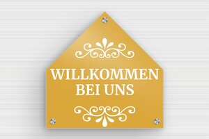 Türschild aus Aluminium - Holzschild 'Willkommen bei uns' für die Tür - 250 x 250 mm - Aluminium - or - screws-caps - de-haus-tur-schild-alu-002-3