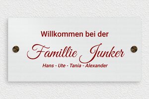 Türschild aus Aluminium - de-haus-tur-schild-alu-003-3 - 250 x 120 mm - naturel-brosse-rouge - screws-caps - de-haus-tur-schild-alu-003-3