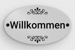 Türschild aus Aluminium - Ovales Willkommensschild - 260 x 150 mm - Aluminium - anodise - screws-caps - de-haus-tur-schild-alu-003-4