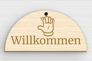 Türschild aus Holz - PVC-Türschild 'Willkommen' - 300 x 150 mm - Holz - erable - screws-caps - de-haus-tur-schild-holz-002-3