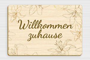 Türschild aus Holz - Schild 'Willkommen bei uns mit Blumenmuster' - 250 x 170 mm - Holz - erable - glue - de-haus-tur-schild-holz-002-4