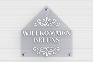 Türschild aus Transparentes Plexiglas - Holzschild 'Willkommen bei uns' für die Tür - 250 x 250 mm - Transparentes Plexi Blau - bleu - screws-caps - de-haus-tur-schild-plexi-trans-003-1