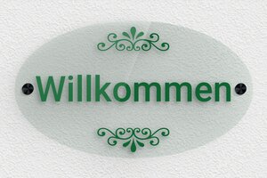 Türschild aus Transparentes Plexiglas - Ovales Willkommensschild - 260 x 150 mm - Transparentes Plexi Grün - vert - screws-caps - de-haus-tur-schild-plexi-trans-003-3