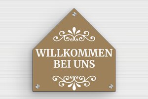 Türschild aus Preiswertes PVC - Holzschild 'Willkommen bei uns' für die Tür - 250 x 250 mm - PVC - custom - screws-caps - de-haus-tur-schild-pvc-001-2