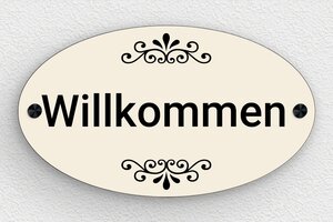 Türschild aus Preiswertes PVC - Ovales Willkommen-Schild - 260 x 150 mm - PVC - custom - screws-caps - de-haus-tur-schild-pvc-002-4