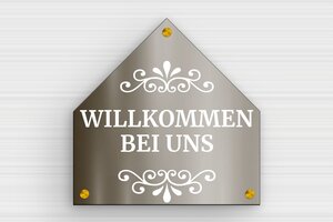 Türschild aus Preiswertes PVC - Holzschild 'Willkommen bei uns' für die Tür - 250 x 250 mm - PVC - bronze-noir - screws-spacer - de-haus-tur-schild-pvc-003-1