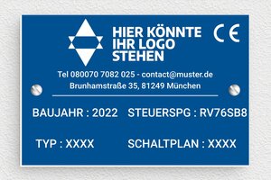 Kabelmarkierungen - de-hersteller-schild-logo-industrie-002-0 - 120 x 80 mm - bleu-blanc - screws - de-hersteller-schild-logo-industrie-002-0