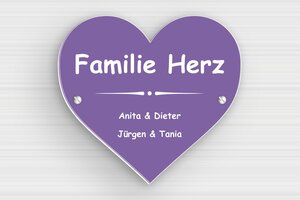 Herzförmiges Schild - de-herz-formig-schild-002-3 - 130 x 120 mm - mauve-blanc - screws - de-herz-formig-schild-002-3