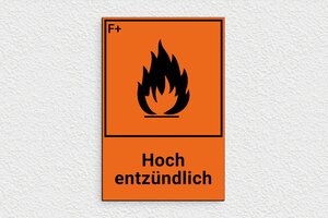 Warnschilder - Entzündbares Schild - 140 x 210 mm - PVC - orange-noir - glue - de-hoch-entzundlich-004-3